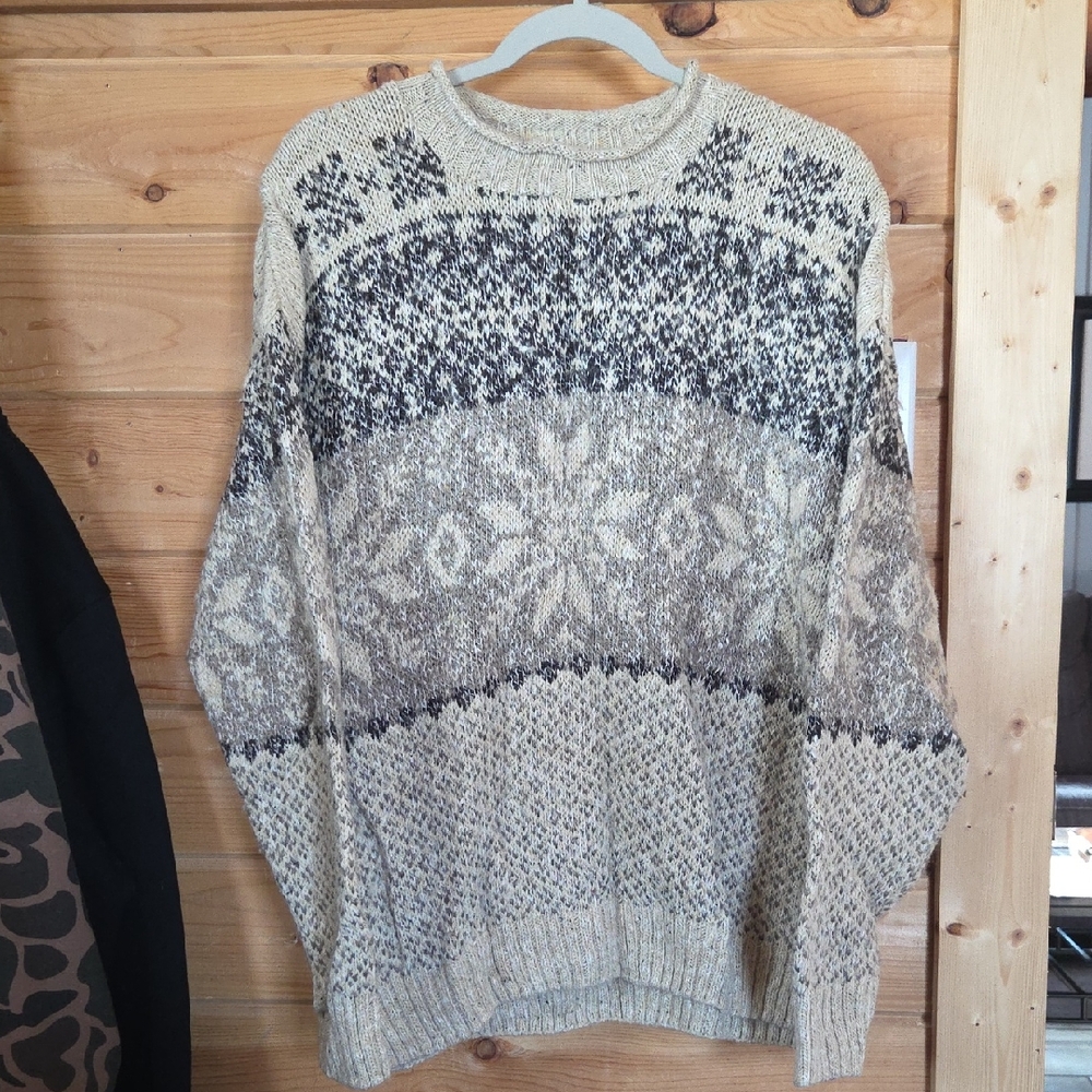Vintage Men's Nordic Pattern Sweater - Cream and Black